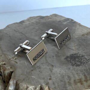 VTG Sterling Silver 925 BAB Unisex Rectangular Pierced Cutout Hinged Cuff Links